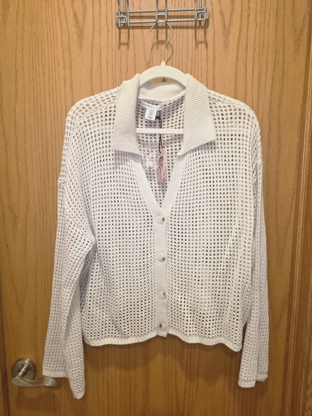 Sincerely Jules White Open Knit Button-Up Sweater